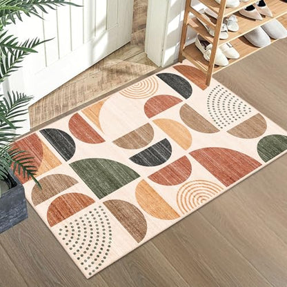 MUJOO Small Rug Washable,Boho 2x3 Area Rugs Non Slip Modern Abstract - color: Rust and Brown, size: 2' x 3' (Rectangular)