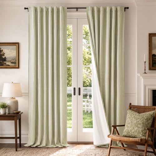 jinchan Linen Blackout Curtains Back Tab 96 Inch 2 Panels Striped Green - color: Green Stripe Lined, size: 50"W x 96"L (Pack of 2)