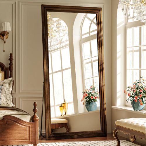 Full Length Mirror with Solid Wood Frame, 81"x41" Floor Mirror, Walnut - color: Walnut, size: 81"L x 41"W