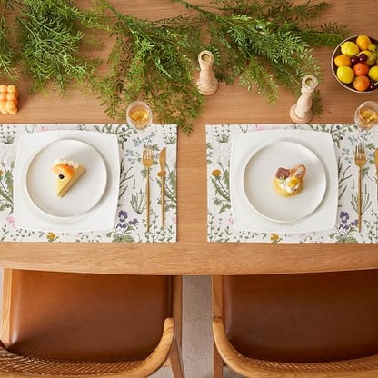 QIYI Boho Table Placemats Set of 4, 12"x18" Linen Place Mats, Wildflowers - color: Wildflowers Herbs, size: Set of 4