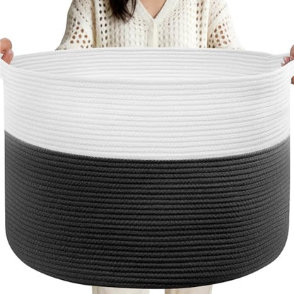 105L Large Blanket Basket Storage with Handles - White & Black - color: Black & White, size: 105L