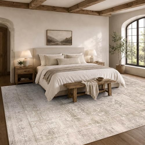9x12 Washable Boho Area Rug, Light Beige Farmhouse for Living Room - color: Light Beige, size: 9' x 12' (Rectangular)