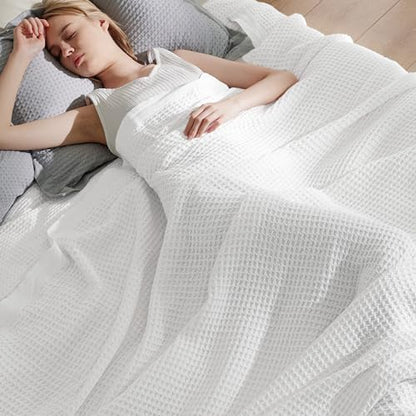 Bedsure 100% Cotton Big Oversized King Blanket, Waffle Weave, White - color: 01 White, size: Oversized King (120" X 94")