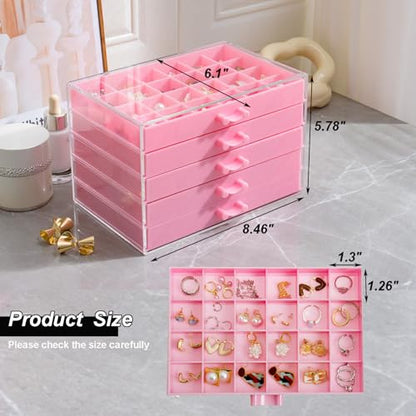 EYUFONG Earring Storage Box Organizer 5 Drawers with 120 Small Compartments - color: Pink