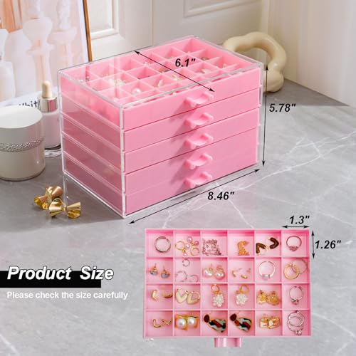 EYUFONG Earring Storage Box Organizer 5 Drawers with 120 Small Compartments - color: Pink