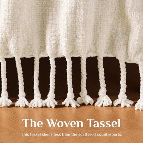 BEDELITE Soft Cozy Chenille Knit Throw Blanket with Tassel,Farmhouse Boho - color: Cream, size: Throw(50"x60")