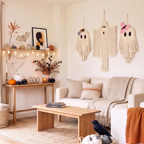 Remagr 3 Pcs Halloween Macrame Bats Wall Decor, Ghost Decor, Classic - style: Classic