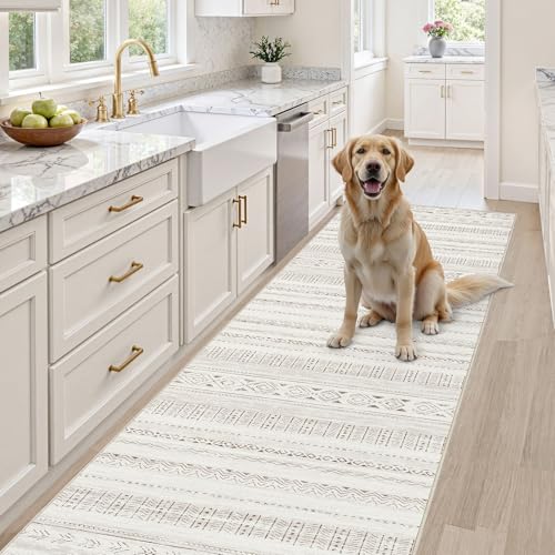 cotiled Hallway 2.6x8 Runner Rugs Washable Boho Moroccan Soft Rug - color: Light Brown/Cream, size: 2.6' x 10' (Runner)