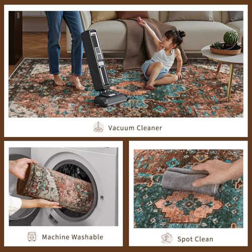 Ciicool 2x6ft Runner Rug,Small Throw Runners for Hallway Kitchen Entryway - color: Brick Red/Dull Teal, size: 2' x 6' (Runner)