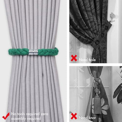 NICEEC 4 Pack Natural Cotton Rope Magnetic Curtain Tiebacks Elegant Twisted Braid Style Drape Tie Backs Soft Hand-Woven Rope Curtain Holdbacks for Home & Office Window Draperies (Green-01) - color: Green-01, size: 4 Pack