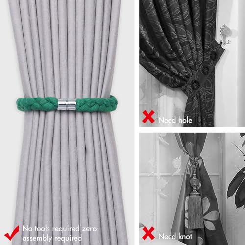 NICEEC 4 Pack Natural Cotton Rope Magnetic Curtain Tiebacks Elegant Twisted Braid Style Drape Tie Backs Soft Hand-Woven Rope Curtain Holdbacks for Home & Office Window Draperies (Green-01) - color: Green-01, size: 4 Pack