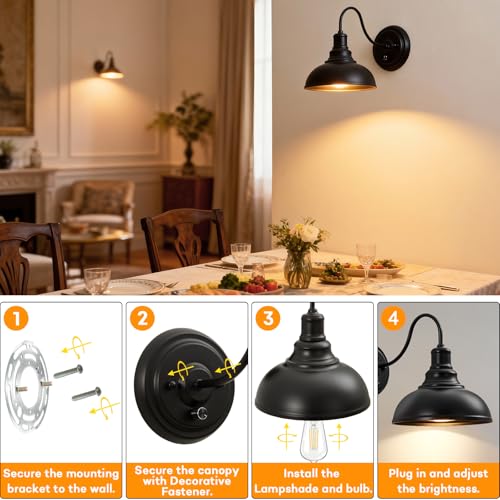 Lightess Wall Sconce with Switch Dimmable Wall Mounted Bedside Lamps 2 Pack - color: 2 Pack-Black Switch