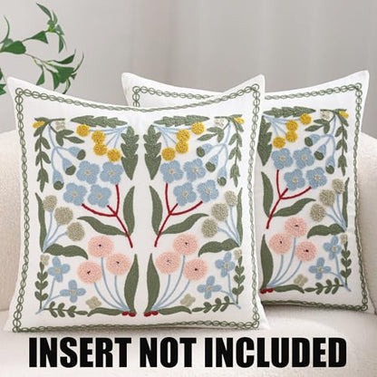 Embroidered Throw Pillow Covers 18x18 Pack of 2 Blue Floral - color: Blue Floral
