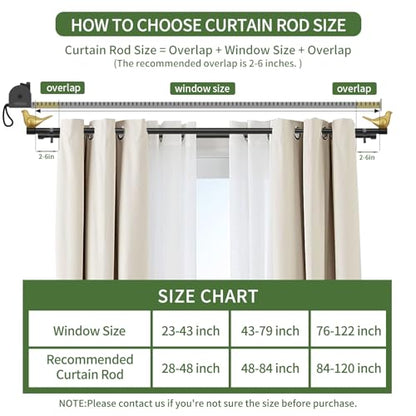 3/4" Diameter Farmhouse Double Window Treatment Curtain Rod, Gold Bird Finials (28"-48", Black Rod) - color: Black with Gold Finial, size: 28"-48"