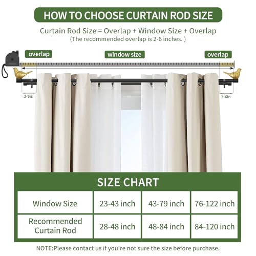 3/4" Diameter Farmhouse Double Window Treatment Curtain Rod, Gold Bird Finials (28"-48", Black Rod) - color: Black with Gold Finial, size: 28"-48"