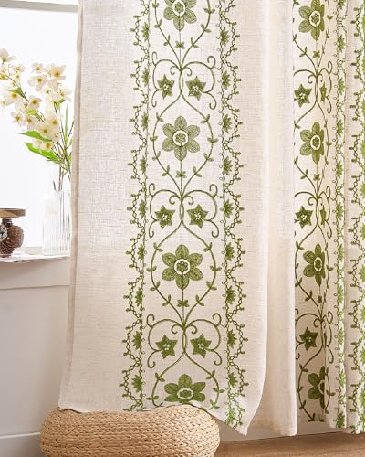Sage Green Boho Curtains 2 Panels for Living Room 96 Inches Grommet - color: Sage on Beige, size: 52"W x 96"L (Pack of 2)