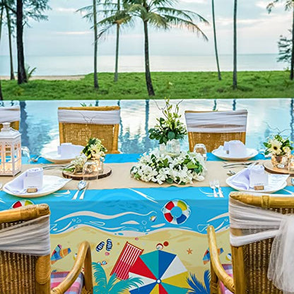 Gatherfun Beach Theme Party Supplies Summer Pool Disposable Tablecloth Plastic Waterproof Table Cover for Hawaiian Party Birthday Decorations, 3 Pack 54X108inch - style: Beach