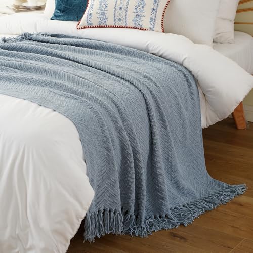 BATTILO HOME Blue Grey Throw Blanket for Couch, Knit Throw Blanket, 50"x60" - color: Bluish Grey, size: 50"x60"