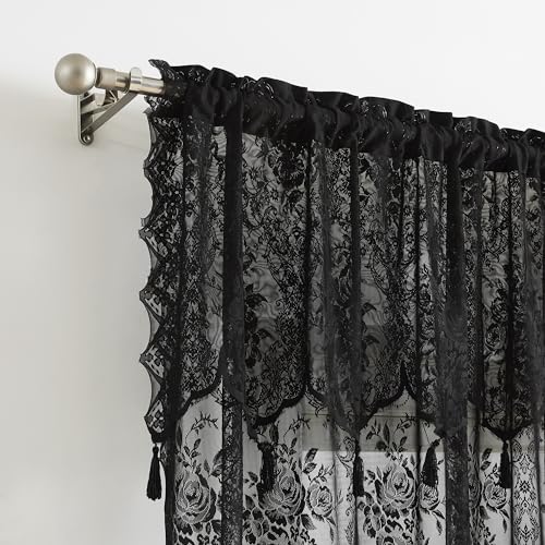 Warm Home Designs Black Lace Curtain Panels with Valances. L Black 63 - color: Black, size: 54"W x 63"L (Pack of 2)