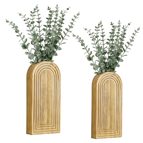 Wooden Wall Vase with 20 Eucalyptus, 2 Mount Options, Brown, 2 Pcs - color: Natural