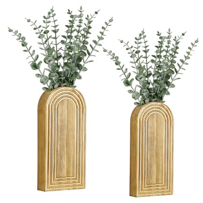 Wooden Wall Vase with 20 Eucalyptus, 2 Mount Options, Brown, 2 Pcs - color: Natural