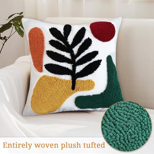 Woven Tufted Boho Throw Pillow Covers 18x18 Inch, Set of 1 - color: Green Botanical Tufted