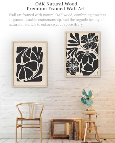 iHery 12x16in Black Beige Botanical Framed Abstract Wall Art - color: OAK Framed Plant, size: 16"L x 12"W