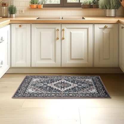 Lessymo 2 x 3 Entryway Rug, Washable Boho Area Rug for Bedroom, Black Brown - color: Black Brown, size: 2' x 3' (Rectangular)