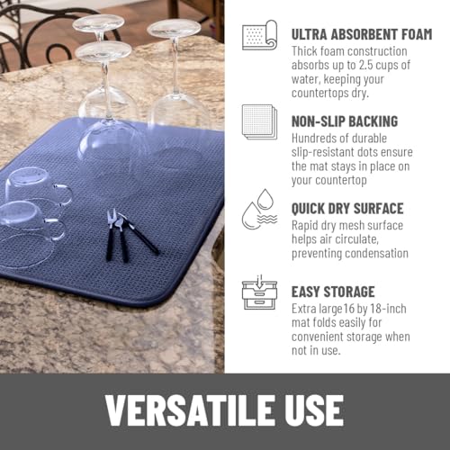 Bellemain Dish Drying Mat, Drying Matt Kitchen Counter, 16" x18" -Navy - color: Navy, size: 16" x 18"