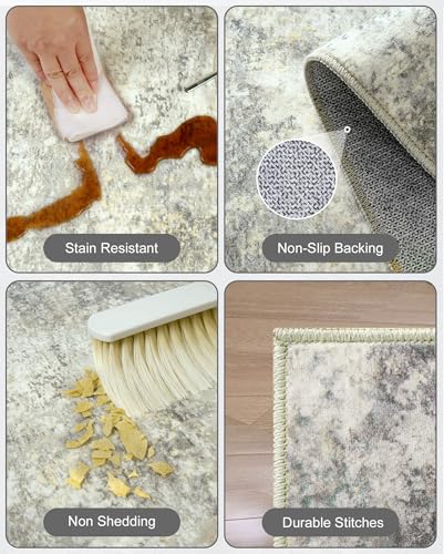 Washable Area Rug Living Room Rugs 9X12 - Neutral Modern Abstract Rugs Soft Carpet with Non Slip Backing for Under Dining Room Table, Bedroom, Home, Office, Brown Grey - color: Brown Grey, size: 9' x 12' (Rectangular)