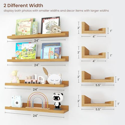 Axeman Picture Ledge Shelf, 24 Inch Oak Floating Shelves Set of 4 - color: Oak, size: 24 Inch