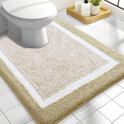 OLANLY Toilet Rugs U-Shaped 24x20, Absorbent Microfiber Bath Mat, Beige - color: Beige and White, size: 24" X 20" Contour Rug