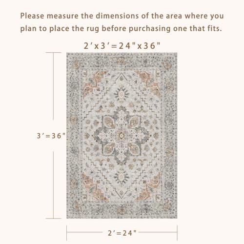 Tangsoo Vintage 2x3 Washable Rugs for Entryway, Non Slip Small Area Rug - color: Light Grey/Beige, size: 2' X 3' (Rectangular)