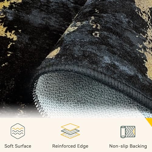 RELEANY Washable 2'x3' Abstract Area Rug for Living Room Black Gold - color: Black/Gold, size: 2' x 3' (Rectangular)