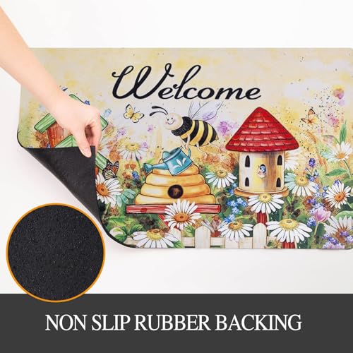 Welcome Mat 17x29 Non Slip Rubber Back Door Mat Outside Entrance - color: Bees