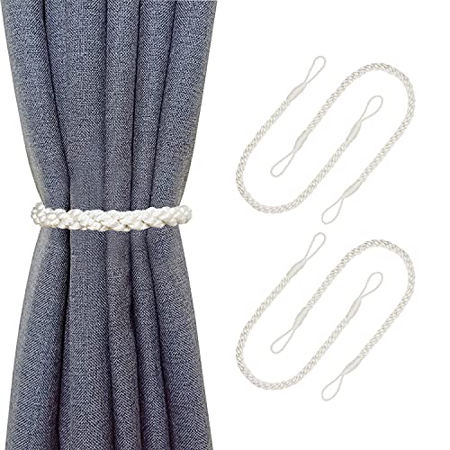Curtain Tiebacks Ropes, 4pcs Decorative Handmade Tie Backs Curtain Holdbacks Holders Cord for Window Sheer Drapes Indoor Outdoor, Ivory White - color: White, size: 4pcs