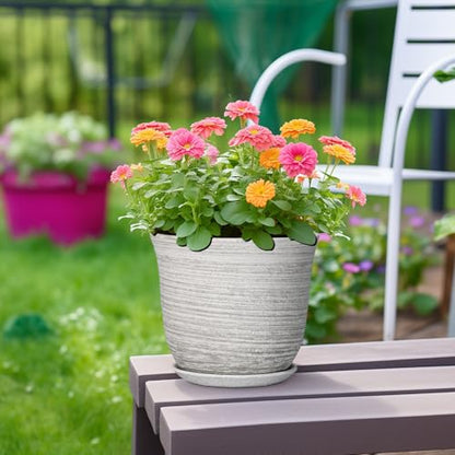 Ceramic Plant Pots, 8 Inch Plant Pot with Drainage, Grey - color: Grey-white, size: 8 Inch