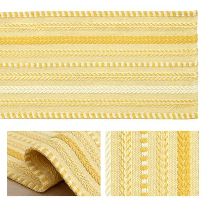 Artoid Mode Yellow Farmhouse Stripe Braided Table Runner 12x72 Inch - color: Yellow, size: 12" x 72", Table Runner