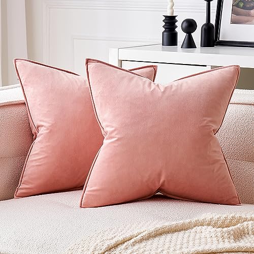 MIULEE Decorative Dark Pink Velvet Throw Pillow Covers for Couch 18x18 Inch - color: Dark Pink, size: 18" x 18" (Pack of 2)