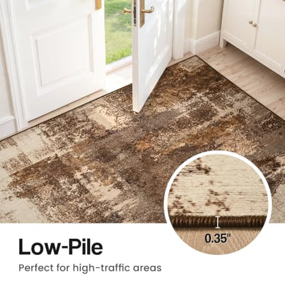 Kelarea Washable Entryway Rug 2x3, Non-Slip Low Pile Abstract Brown - color: Brown, size: 2' x 3' (Rectangular)