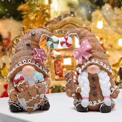 Hodao 2PCS Christmas Gingerbread Couple Gnomes, Swedish Tomte Xmas Decor - color: Brown