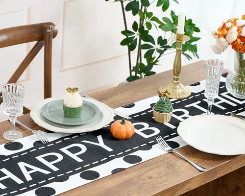 Letjolt Happy Birthday Table Runner 72 Inches Black Dot - color: Black Point, size: 12x72 Inches