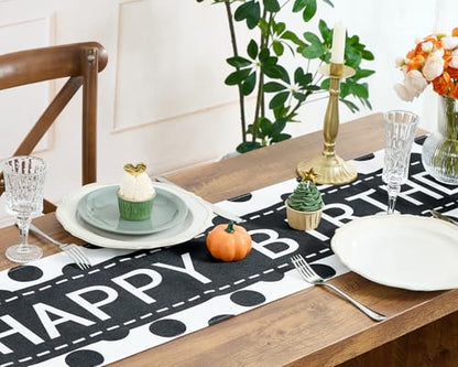Letjolt Happy Birthday Table Runner 72 Inches Black Dot (Pack of 2) - color: Black Point, size: 12x72 Inches (Pack of 2)