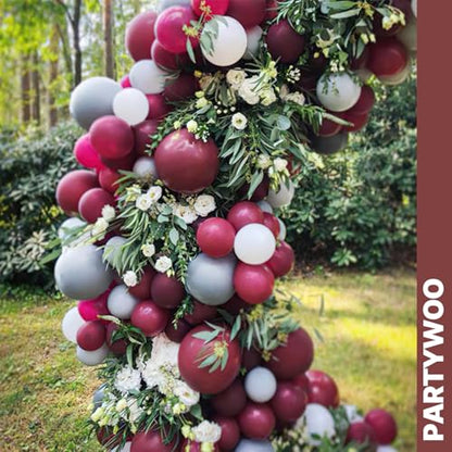PartyWoo Burgundy White and Gray Balloons 66pcs 12 Inch Burgundy Balloons - color: Burgundy, White, Gray
