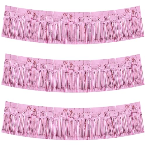 BEISHIDA Pink Fringe Garland Banner 3Pack 30ft Wall Tinsel Foil Streamers - color: Bright Pink