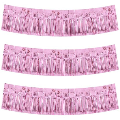 BEISHIDA Pink Fringe Garland Banner 3Pack 30ft Wall Tinsel Foil Streamers - color: Bright Pink