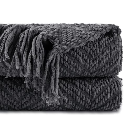 BATTILO HOME Dark Grey Throw Blanket for Couch, 50"x60" - color: Grey, size: 50"x60"