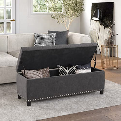 BELLEZE Storage Ottoman, Tufted Ottoman with Close Hinge, Foot Rest for Living Room (Dark Gray, 47 inch) - color: Dark Gray a