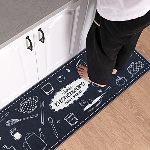 Carvapet 2 piece Washable Low Profile Runner Rug Set Kitchen Mats - color: Black Kitchenware