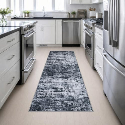 2.6x8 Washable Runner Rug：Modern Abstract Kitchen Carpet Black - color: Black, size: 2'6" x 8' (Rectangular)